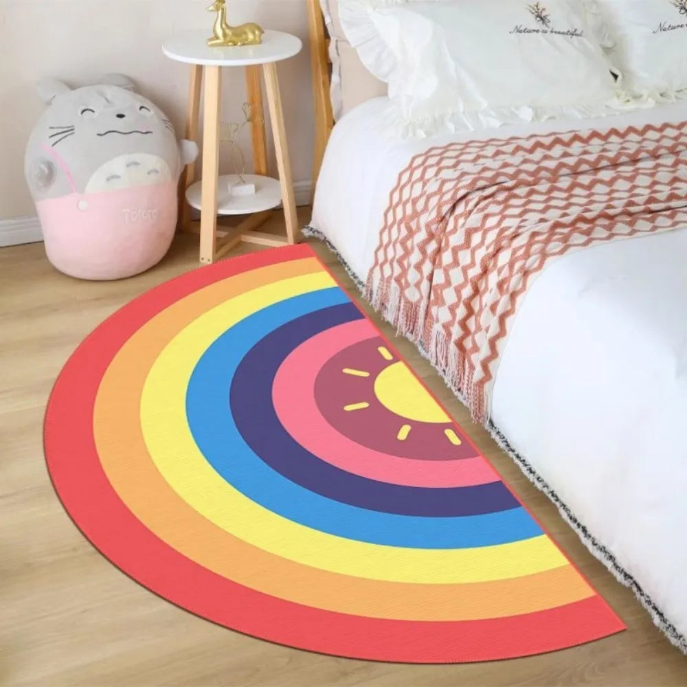 VIKAMA Rainbow Semi-Circular Carpet Non-Slip Bedroom Bedside Entry Door Mat