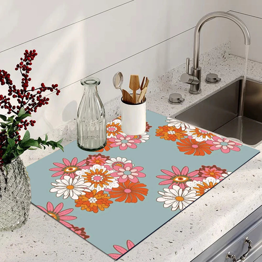Floral Absorbent Waterproof Drying Mat