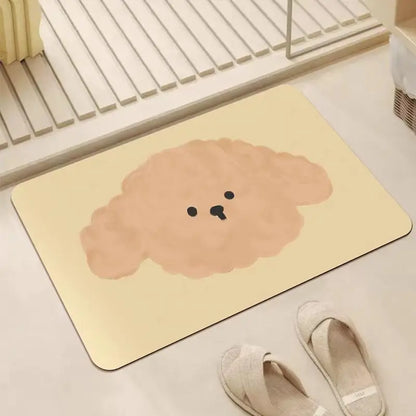 Puppy Cartoon Diatom Mud Floor Mat Non-Slip Absorbent Bathroom Living Room Door Rug Home Decor