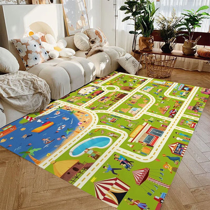 Kids city traffic car play rug