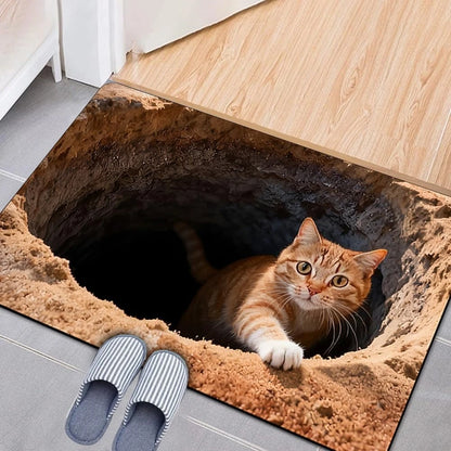 3D Optical Illusion Cat Round Anti-Slip Area Rug