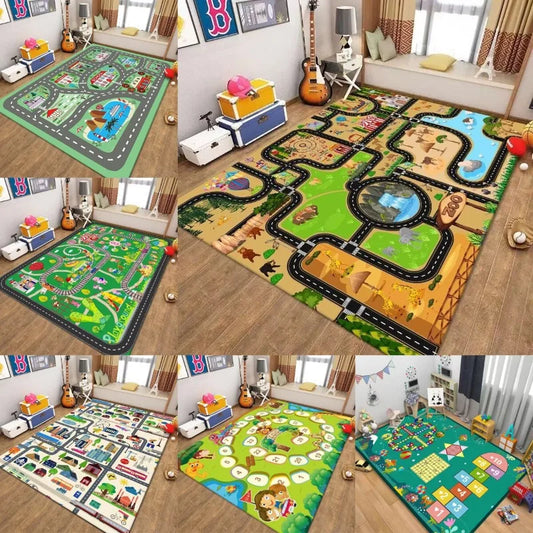 Kids Traffic Play Mat Road Map Rug Educational Non-Slip Carpet Preschool Playroom Zoo Animal Number Design Home Decor