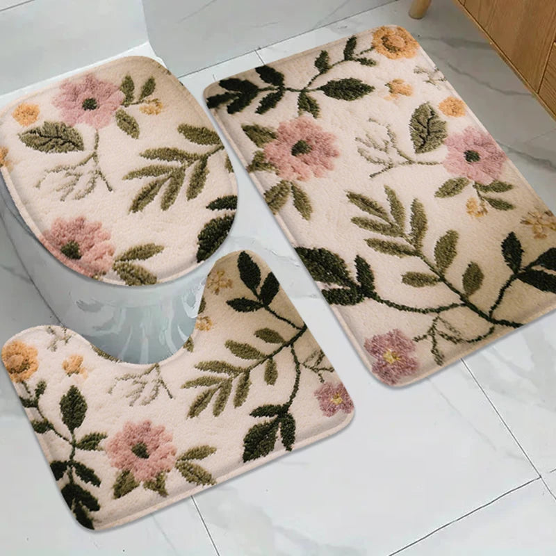 Summer Floral Bathroom Mat Absorbent Non-Slip Foot Rug Shower Room Toilet Entrance Door Carpet Home Decor