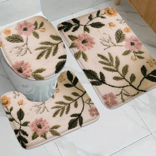 Summer Floral Bathroom Mat Absorbent Non-Slip Foot Rug Shower Room Toilet Entrance Door Carpet Home Decor