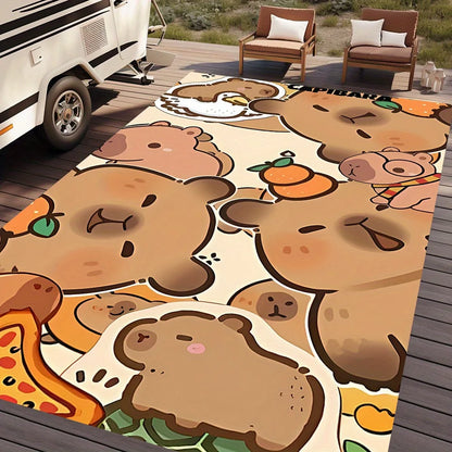 Cute Capybara Cartoon Rug Playful Animal Design Non-Slip Carpet Kids Room Living Room Home Decor
