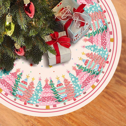 VIKAMA Pink Snowflake Christmas Tree Skirt Rug