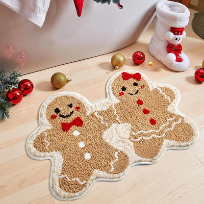 VIKAMA Christmas Gingerbread Man Couple Non-Slip Absorbent Area Rug