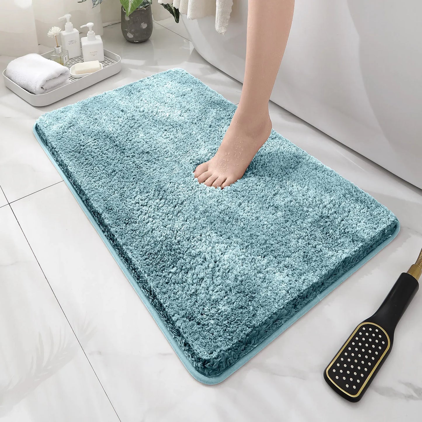 Rounded Thick Plush Bathroom Mat Absorbent Non-Slip Bathtub Entrance Door Floor Rug Home Decor