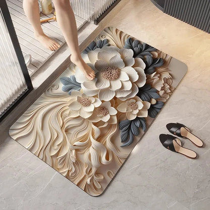 German diatomaceous earth floor mat 3D three-dimensional floral household bathroom anti slip mat