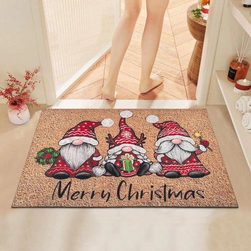Christmas Cartoon Dwarf Door Mat Red Santa Claus Rug Festive Non-Slip Absorbent Indoor Outdoor Floor Mat Home Decor