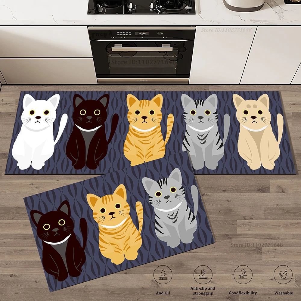 Cat Kitchen Corner Rug Non-Slip Vinyl Absorbent Washable Long Floor Mat Bedroom Hallway Bathroom Doormat Carpet Home Decor