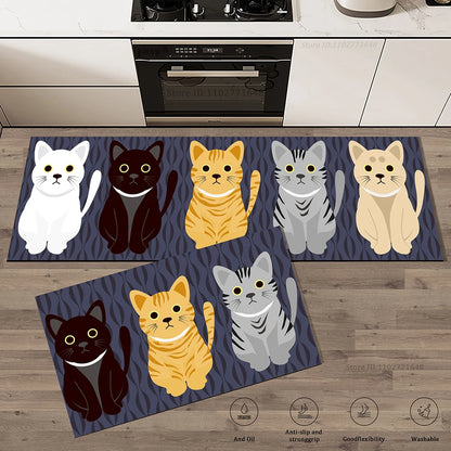 Cat Kitchen Corner Rug Non-Slip Vinyl Absorbent Washable Long Floor Mat Bedroom Hallway Bathroom Doormat Carpet Home Decor