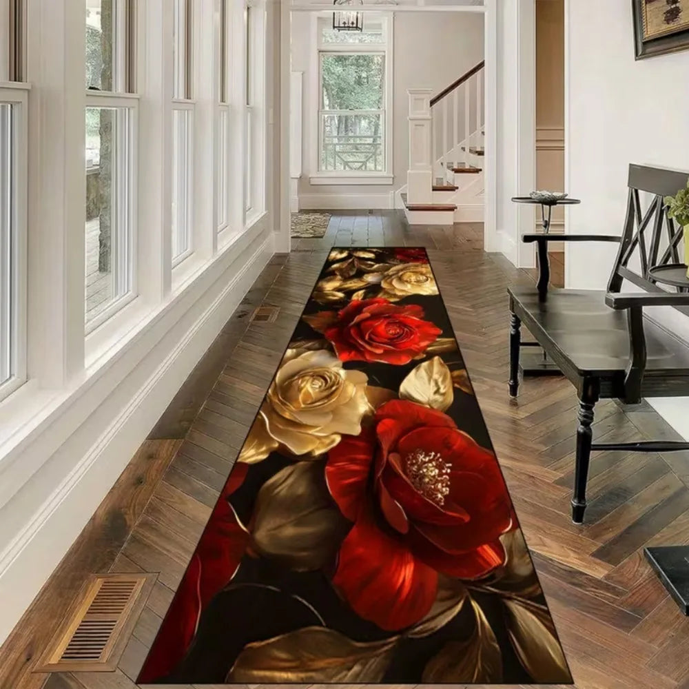 Classical Gold Floral Luxury Area Rug