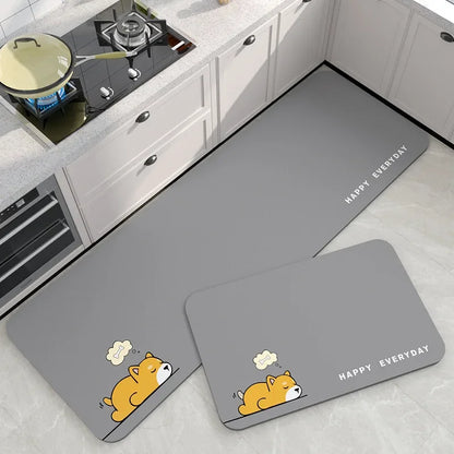 VIKAMA Diatomite Kitchen Mat Non-Slip Waterproof Absorbent Cartoon Rug Home Decor