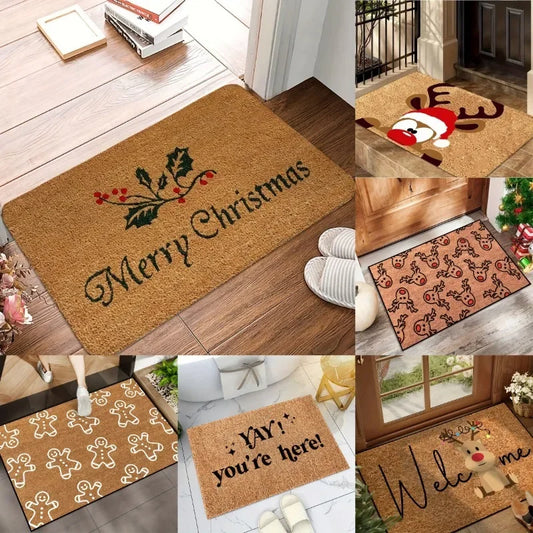 VIKAMA Christmas Reindeer Doormat Non-Slip Entryway Carpet Holiday New Year Floor Mat