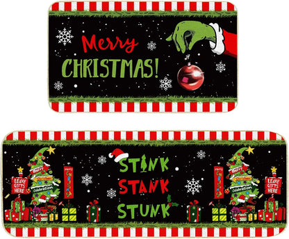VIKAMA Christmas Gingerbread Man Floor Mat Crystal Velvet Non-Slip Kitchen Entry Door Rug Easy Care Home Decor