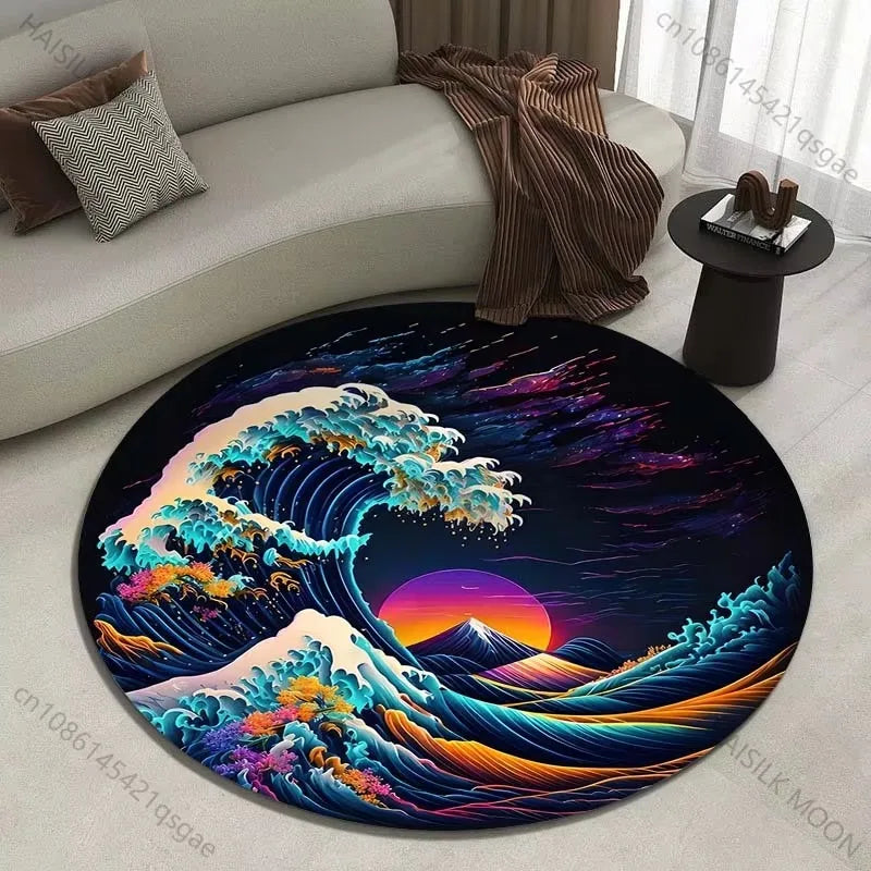 Japanese Great Wave Round Area Rug