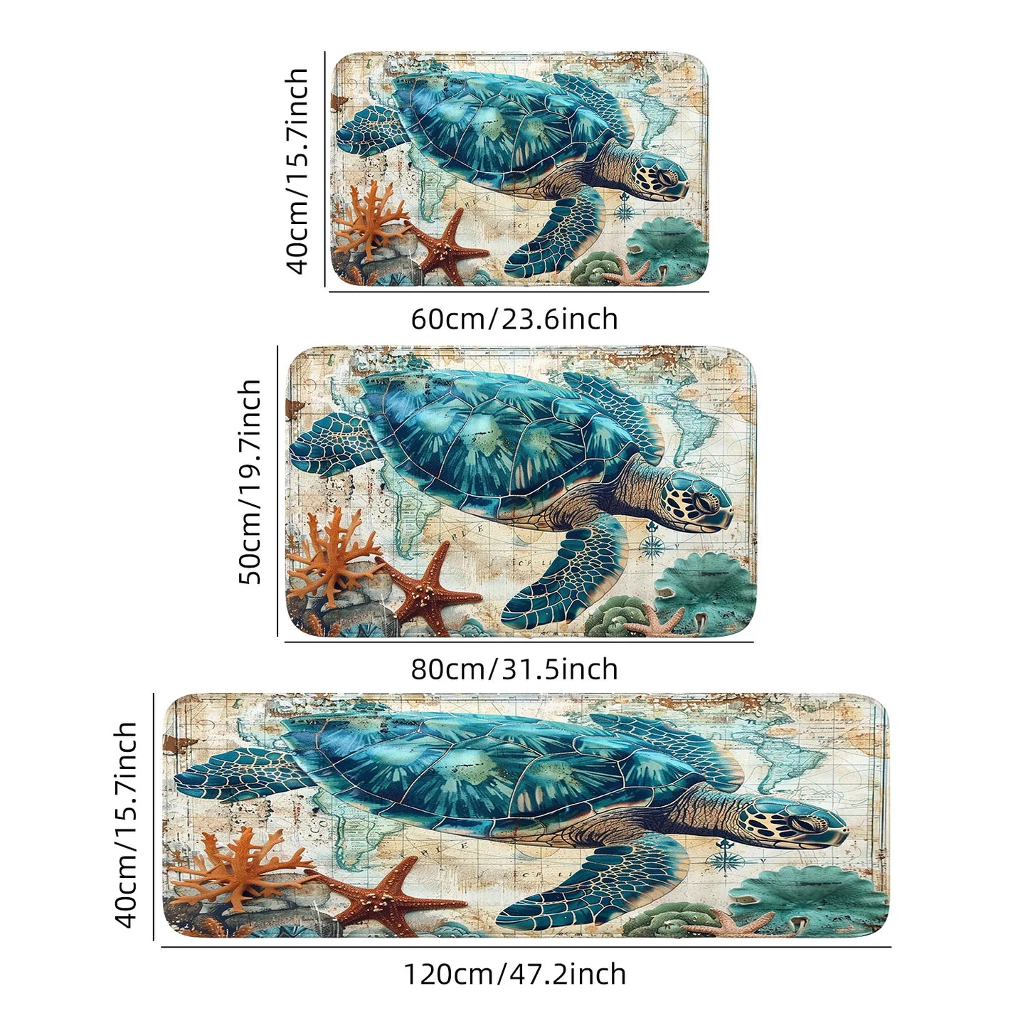 Dream ocean blue turtle seabed mat absorbent, non-slip, quick-drying carpet home, bathroom, kitchen door mat