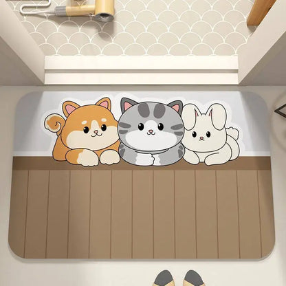 Cute cat quick-dry non-slip mat