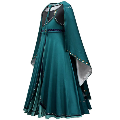 Disney Frozen Anna Dark Green Cloak Costume Dress For Girls