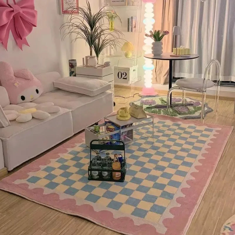Retro Checkerboard Fluffy Plush Area Rug