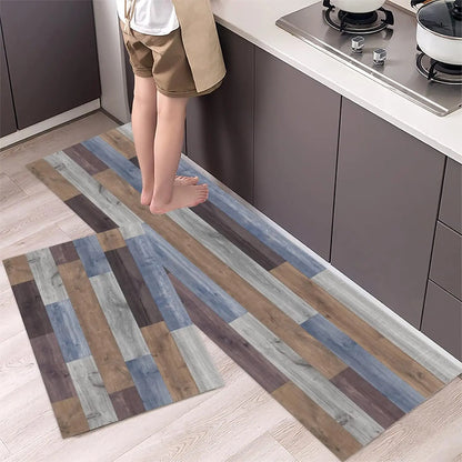 VIKAMA Vintage Wooden Non-Slip Kitchen Floor Mat Set