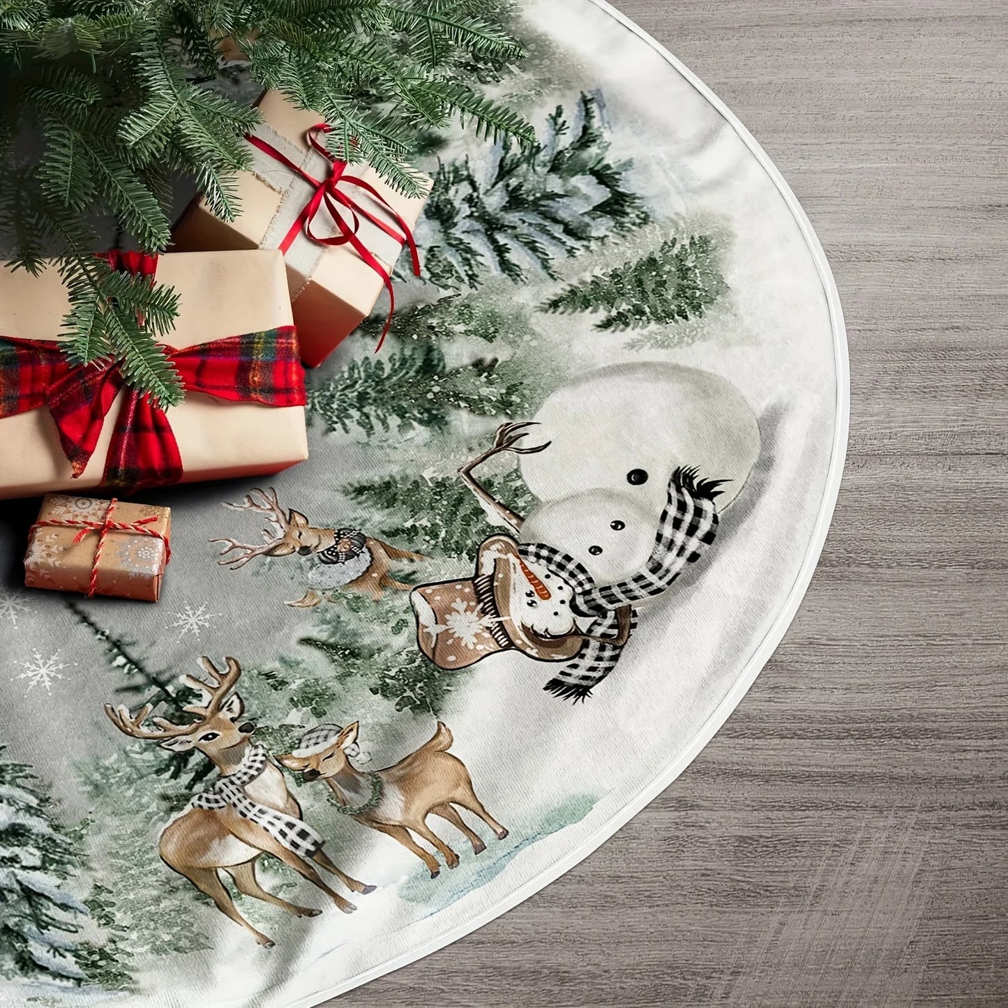 VIKAMA Christmas Snow Scene Tree Skirt Rug