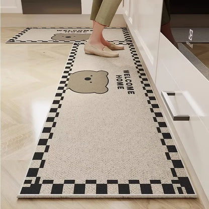 VIKAMA Crystal Velvet Cuttable Kitchen Mat Non-Slip Dirt-Resistant Floor Rug Home Decor