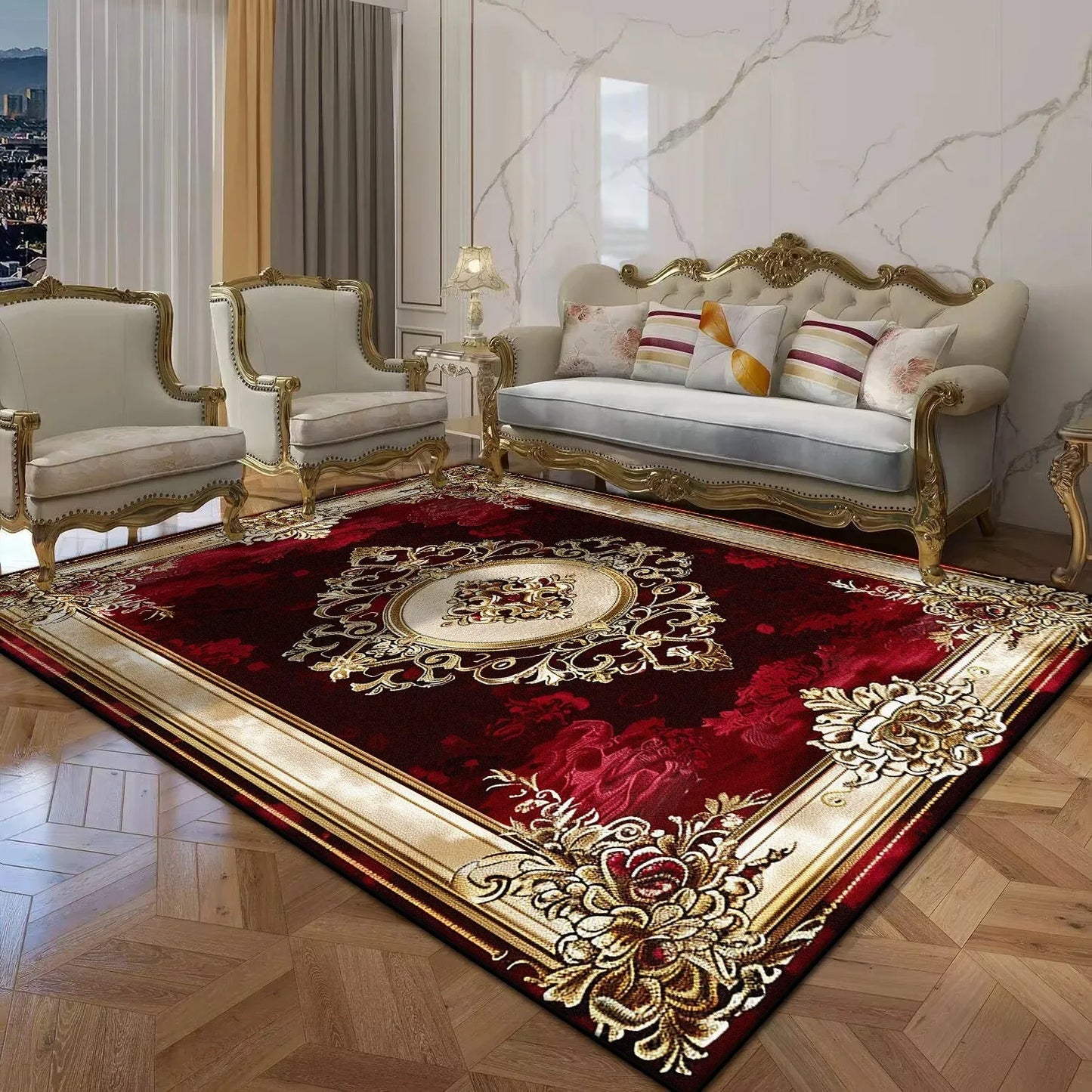 Persian Luxury Red Carpet Large Non-Slip Living Room Bedroom Rug Washable Aisle Floor Mat Home Decor