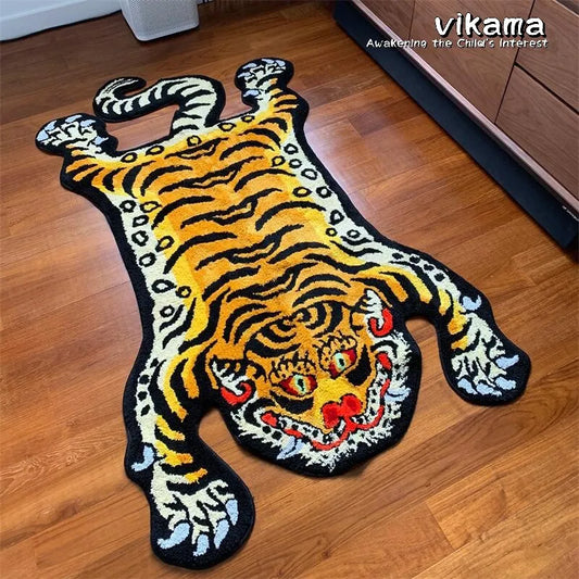 VIKAMA Fierce Animals Faux Cashmere Decorative Rug Bedroom Bedside Rug Bathroom Non-Slip Cozy Non-Linting