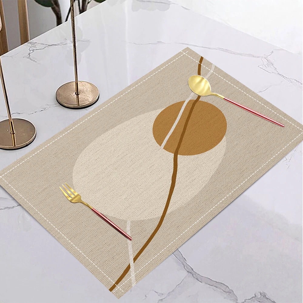 Geometric gold leaf linen placemats set