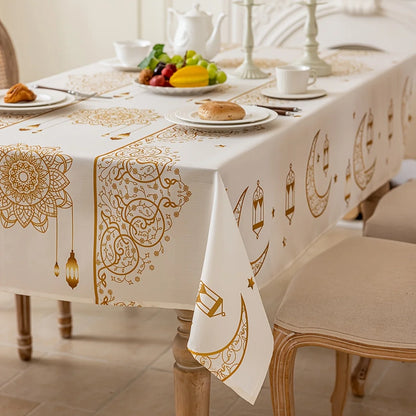 VIKAMA Bohemian Ramadan Tablecloth Gold Moon Stars Rectangular Washable Table Decor