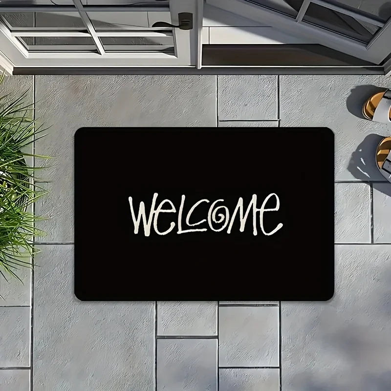 VIKAMA Black Welcome Doormat Washable Durable Minimalist Entrance Rug Home Decor