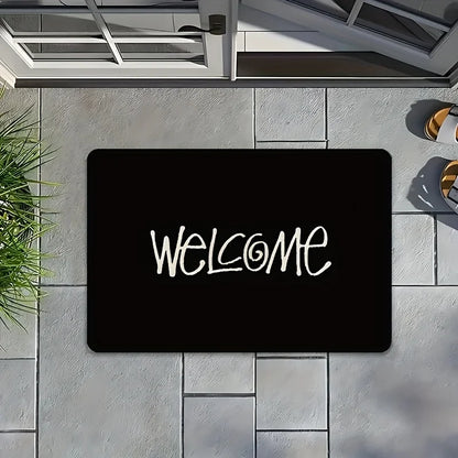 VIKAMA Black Welcome Doormat Washable Durable Minimalist Entrance Rug Home Decor