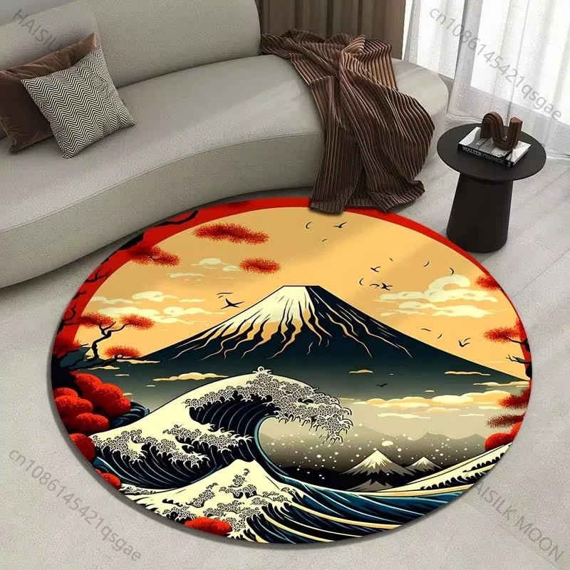Japanese Great Wave Round Area Rug