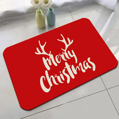 Christmas Entrance Door Mat Crystal Velvet Absorbent Anti-Slip Floor Mat Bathroom Entryway Holiday Decoration Rug