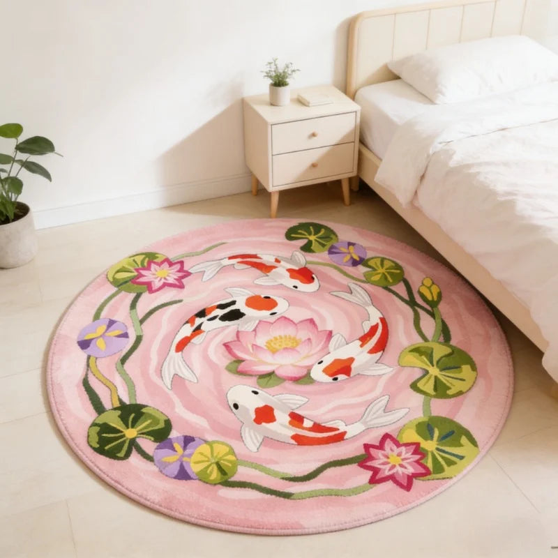 Koi Fish Pattern Round Fluffy Non-Slip Area Rug
