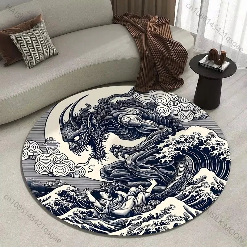 Japanese Great Wave Round Area Rug