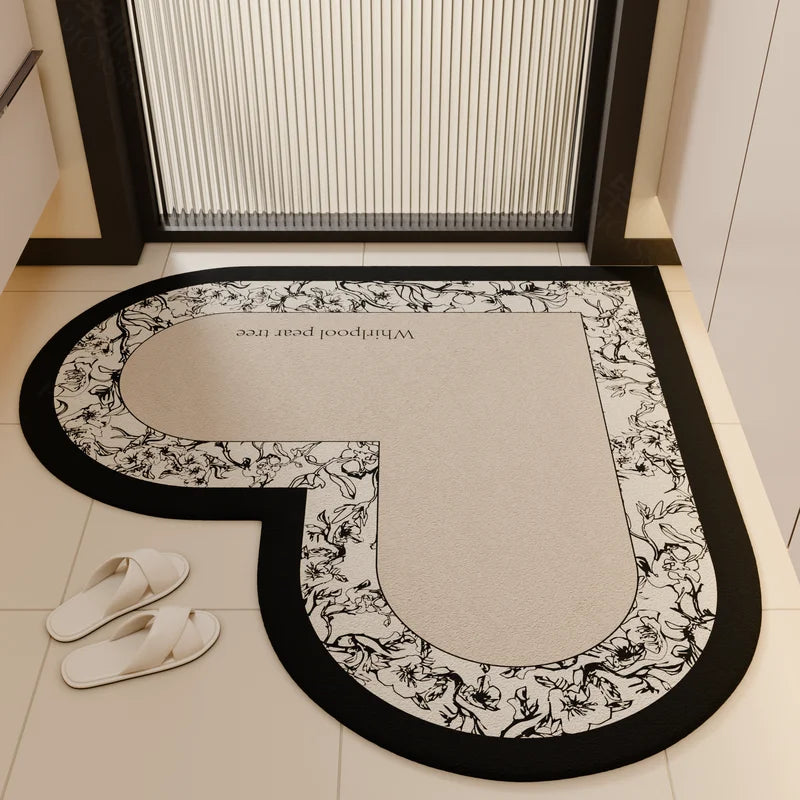 Heart-Shaped Bathroom Mat Diatom Mud Absorbent Non-Slip Toilet Door Entry Foot Rug Home Decor
