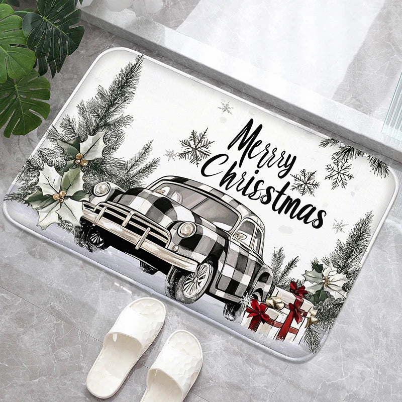 Christmas Themed Bathroom Mat Non-Slip Absorbent Shower Room Carpet Machine Washable Entrance Door Rug Home Decor