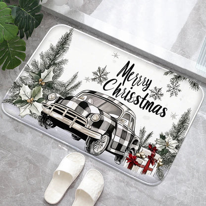 Christmas Themed Bathroom Mat Non-Slip Absorbent Shower Room Carpet Machine Washable Entrance Door Rug Home Decor