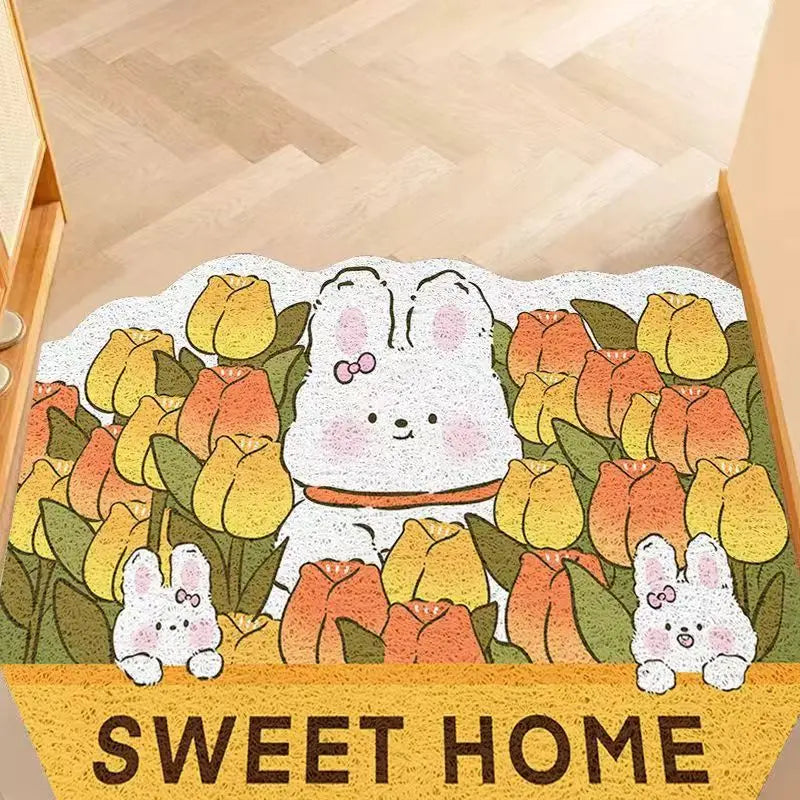 Cartoon silk ring non-slip entrance door mat