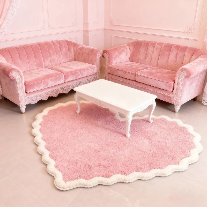 VIKAMA Pink Irregular Heart Shaped Plush Area Rug