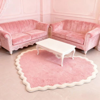 VIKAMA Pink Irregular Heart Shaped Plush Area Rug