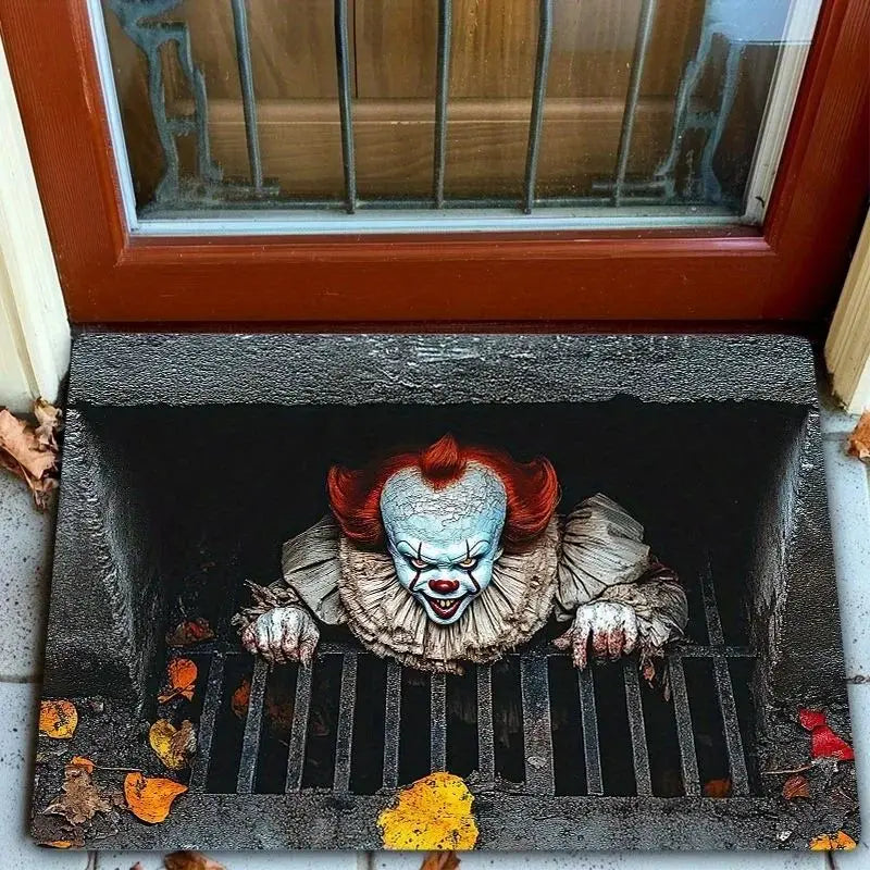 VIKAMA Creepy Clown Halloween Doormat Non-Slip Horror Party Entry Rug Indoor Outdoor Decor