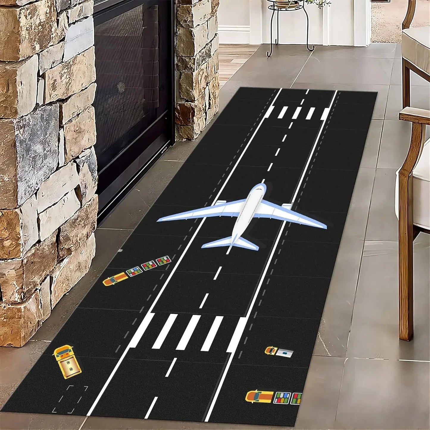 Airplane Runway Long Hallway Airport Style Runner Rug