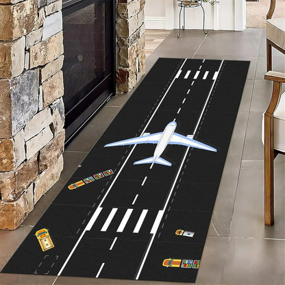 Airplane Runway Long Hallway Airport Style Runner Rug
