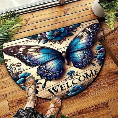 VIKAMA Butterfly Pattern Welcome Door Mat Semi-Circular Non-Slip Entrance Carpet