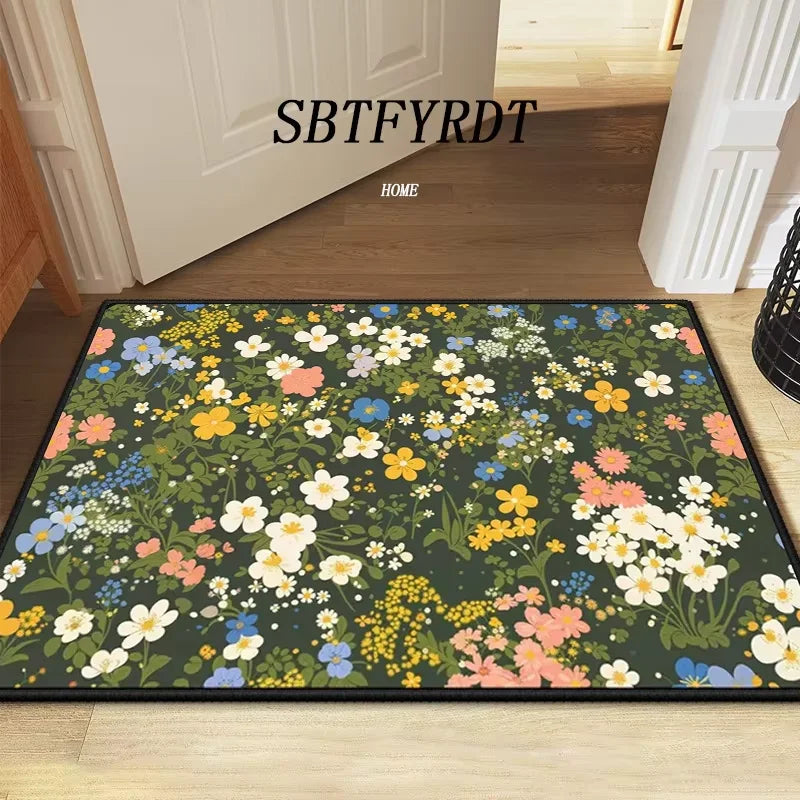 VIKAMA Beautiful Flower Rug Soft Welcome Mat Non-Slip Door Mat Outdoor Carpet Bedroom Living Room Home Decor