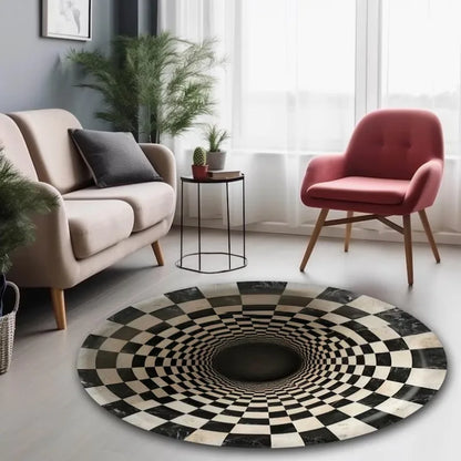 3D black white vortex illusion rug